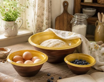 Inbyggda blandningsskålar i gult, rödt kök | Set om 3 | Primitive Kitchen
