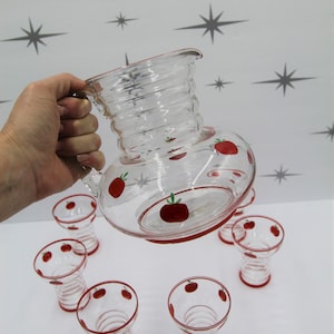 VINTAGE TOMATENSAP kruik/6 glazen Bloody Mary cocktailset atomaire retro interieur keuken mid eeuw brunch schotel cadeau voor thuis