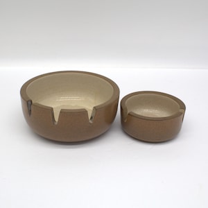 1970s HEATH ASHTRAY | Set Of 2 | Vintage Maximalist Brutalist Decor | Table Shelf Desk | Tan Brown Pottery  | MCM Tobacco Candle Match Dish