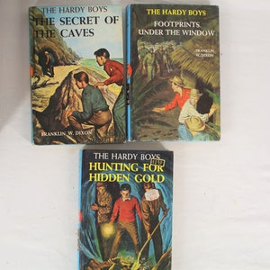 1970&#39;s HARDY BOY MYSTERIES set of 3, vintage school books for homeschooling, young man reading, vintage school books, price is for all