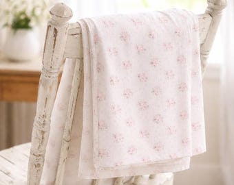 Vintage King Flat Sheet: Pink Mini Rose Floral | Cottage core Bedding