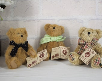 BOYD BEARS set of 3 fully jointed old new stock Boyd Bears for crafting or display,  the head bean collection of stuffed bears with tags