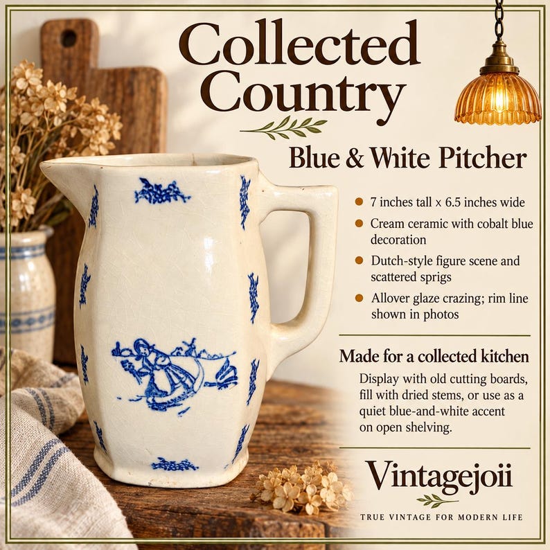 Vintage Blue and White Pitcher | Dutch Scene Ceramic Jug | Collected ...