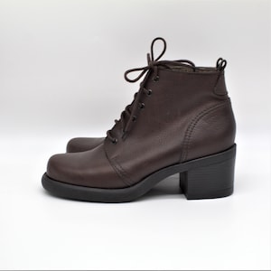 Leather Chunky Heel Booties | Brown Size 10 | Lug Sole Platform Shoes