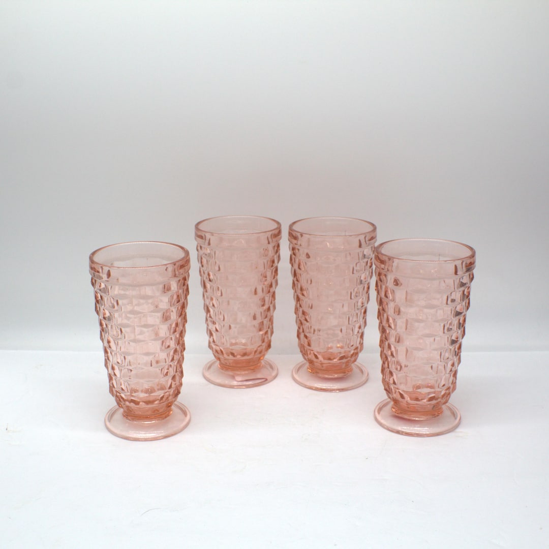 TALL PINK GLASSES | Cubist Pattern Depression Glass | Iced Tea Highball