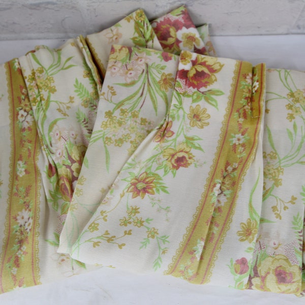 1970's FLOWER POWER DRAPES yellow green and pink lined curtains, light weight gold colorful drapes perfect for vintage home decor