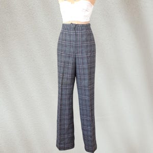 True Vintage PENDLETON WOOL PANTS 1970&#39;s grey burgundy plaid lined high waist straight leg pants size 16 xl career tweed preppy academia