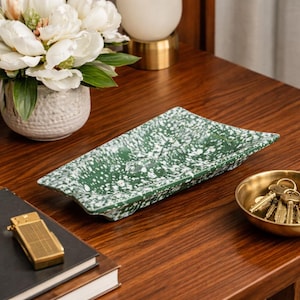 MCM Green Splatter ware Ashtray | 11" long Coin Key Jewelry Catchall Dish