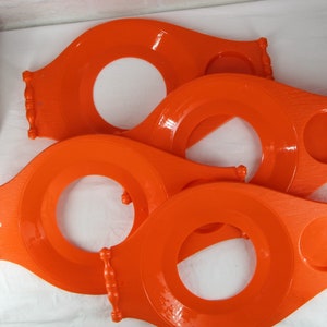 1970’s  PLATE HOLDER TRAY set of 4 for paper plates and cups, mid century orange kids dinnerware, vintage campfire family night gift