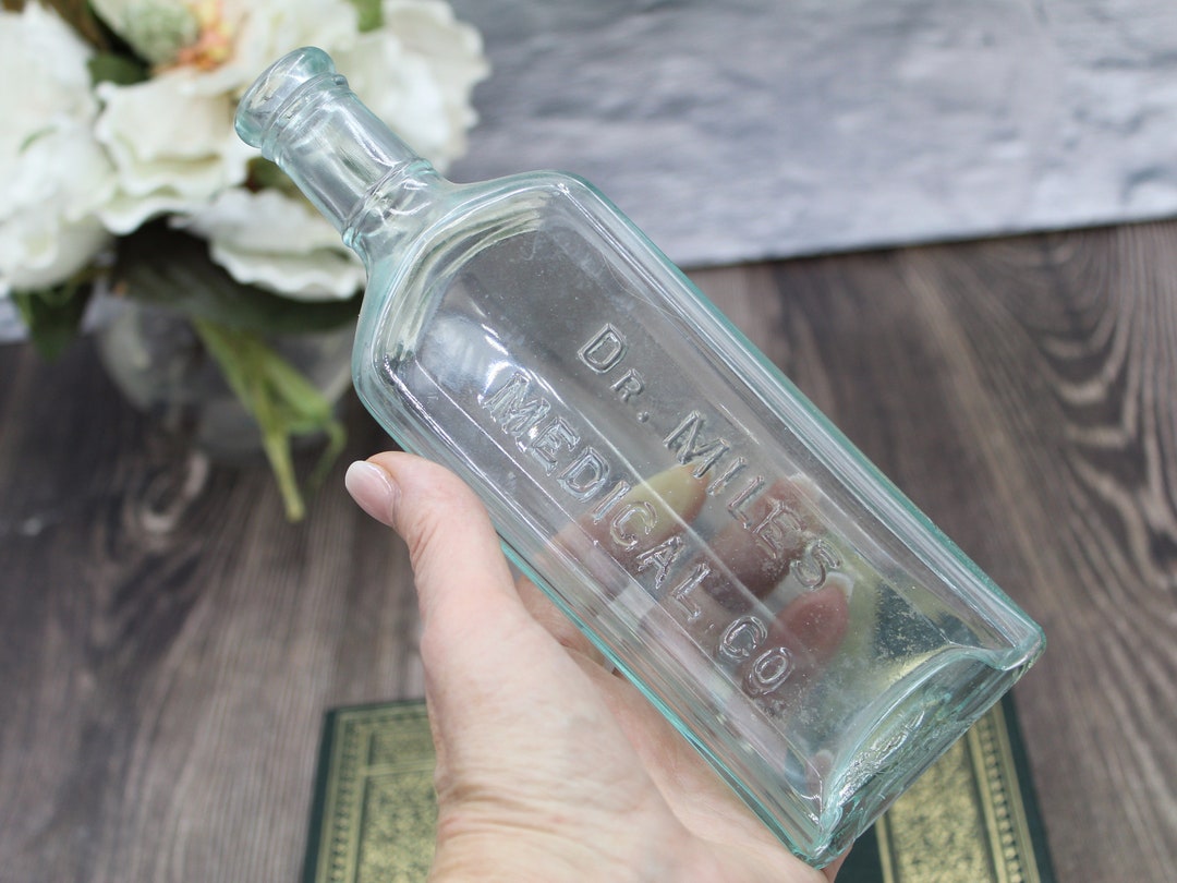 ANTIQUE AQUA BOTTLE, Antique Glass Medicine Bottle Circa 1900, Embossed