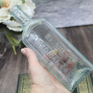 ANTIQUE MEDICINE BOTTLE | Glass Apothecary | circa 1900 | Embossed Dr. Miles Medical Co| vintage bathroom vanity general store decor