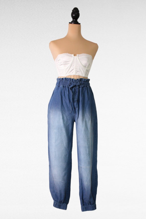 1990 s PAPER BAG WAIST Pants in Lightweight Distressed Fabric High Waist Jogger Jeans for Retro Casual Loungewear Gift for Her Summer Pants Etsy UK