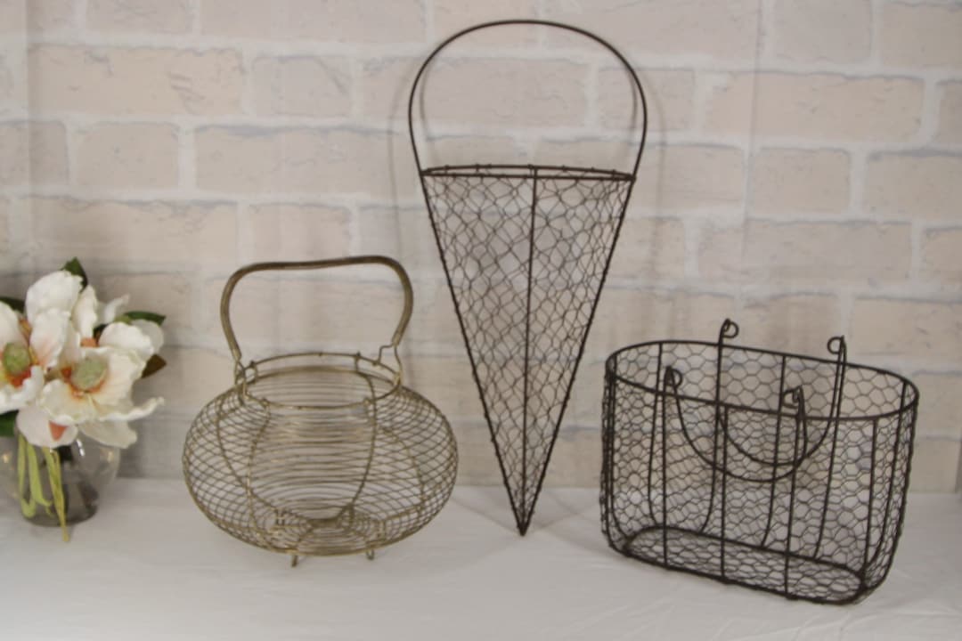 VINTAGE METAL FLOWER Basket Large Wire Egg Basket Salvage Etsy