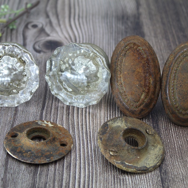 ANTIQUE DOOR KNOBS,your choice, architectural salvage hardware,crystal glass knobs or ornate metal knobs for repurposing, replacement door