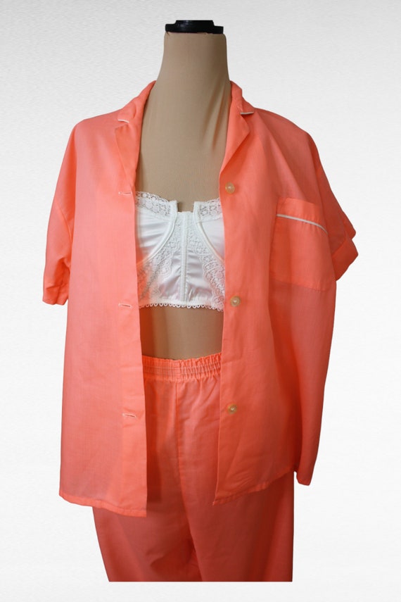 1960's CORAL 2 PIECE PAJAMA by Lady McKenzie, cot… - image 7