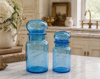 Aqua Blaue Apothekerglas Gläser | MCM Mushroom Top, 2er Set