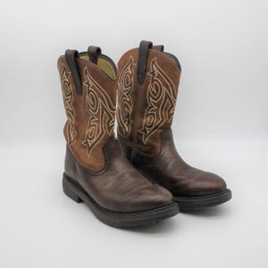 NOBLE LEATHER BOOTS for men size 9.5 distressed brown rodeo cowboy roping farm trucker boots, gift for him, pull on boots