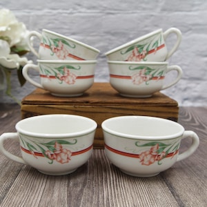 1980&#39;s RESTAURANT WARE CUPS sold in sets of 2 vintage cappuccino diner cups, teal green and white stoneware by Shenango, espresso cup