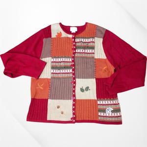 1990&#39;s FALL ACORN SWEATER extra large cottage core oversized rustic cardigan orange red vintage grandma core teacher gift for her