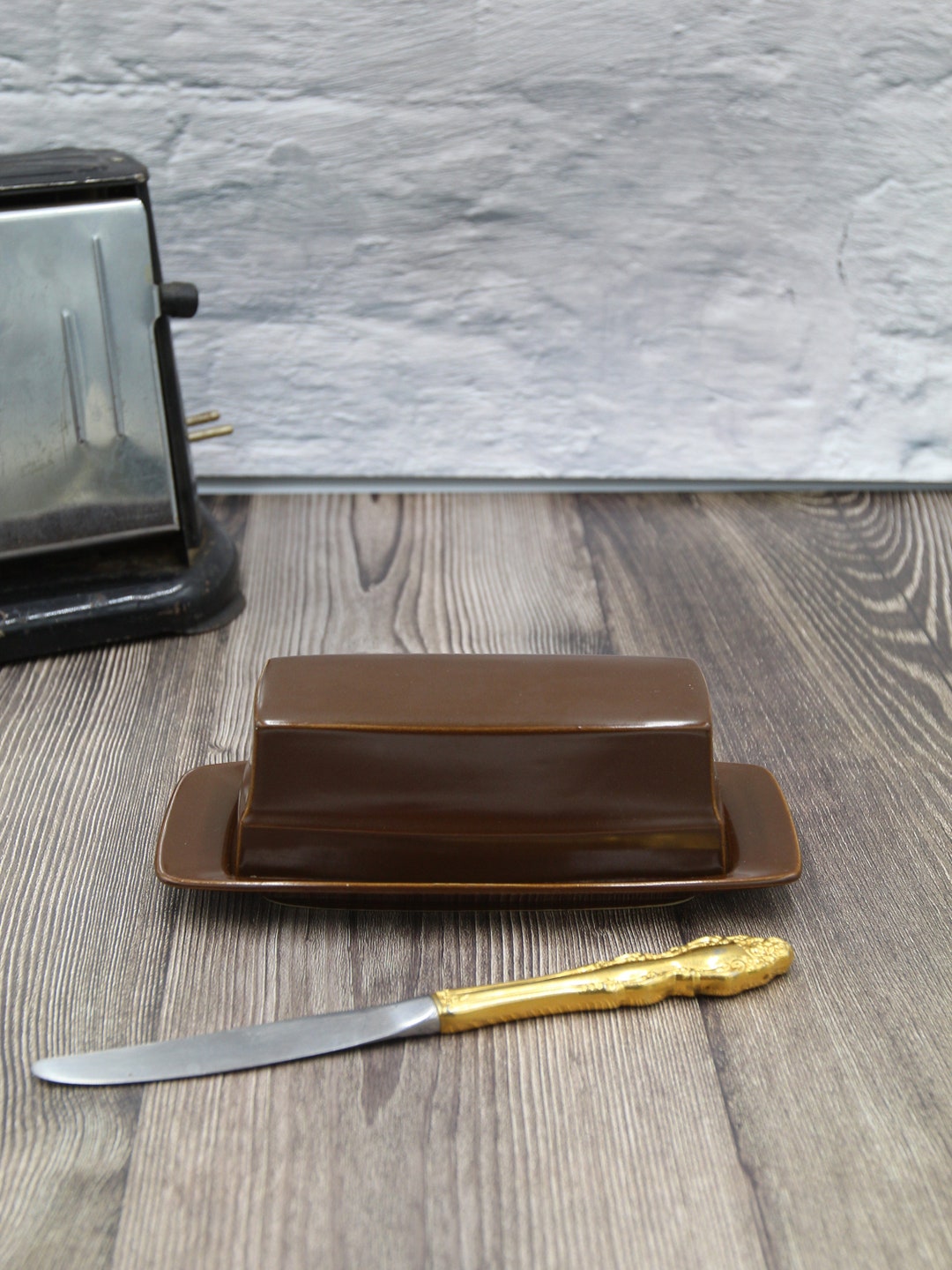1970's BUTTER DISH Mid Century Brown Ceramic Butter Dish Etsy