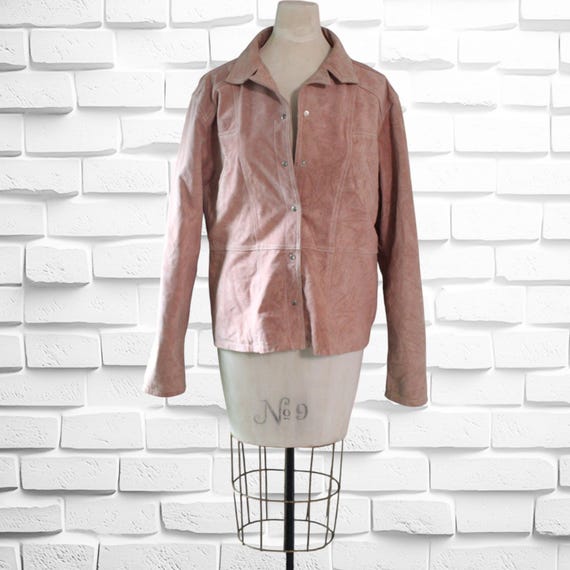 1980er Jahre PINK LEDERJACKE pink Wildleder Größe XXL gesäumtes