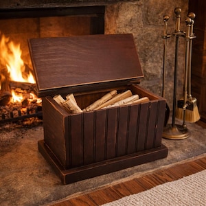 Vintage tändlåda | Förvaring i mörk vinröd furu | Rustik verandadekor