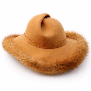 Sombrero vintage con ribete de visón / Sombrero llamativo de lujo y glamour de los años 70 / 35,5 cm de diámetro