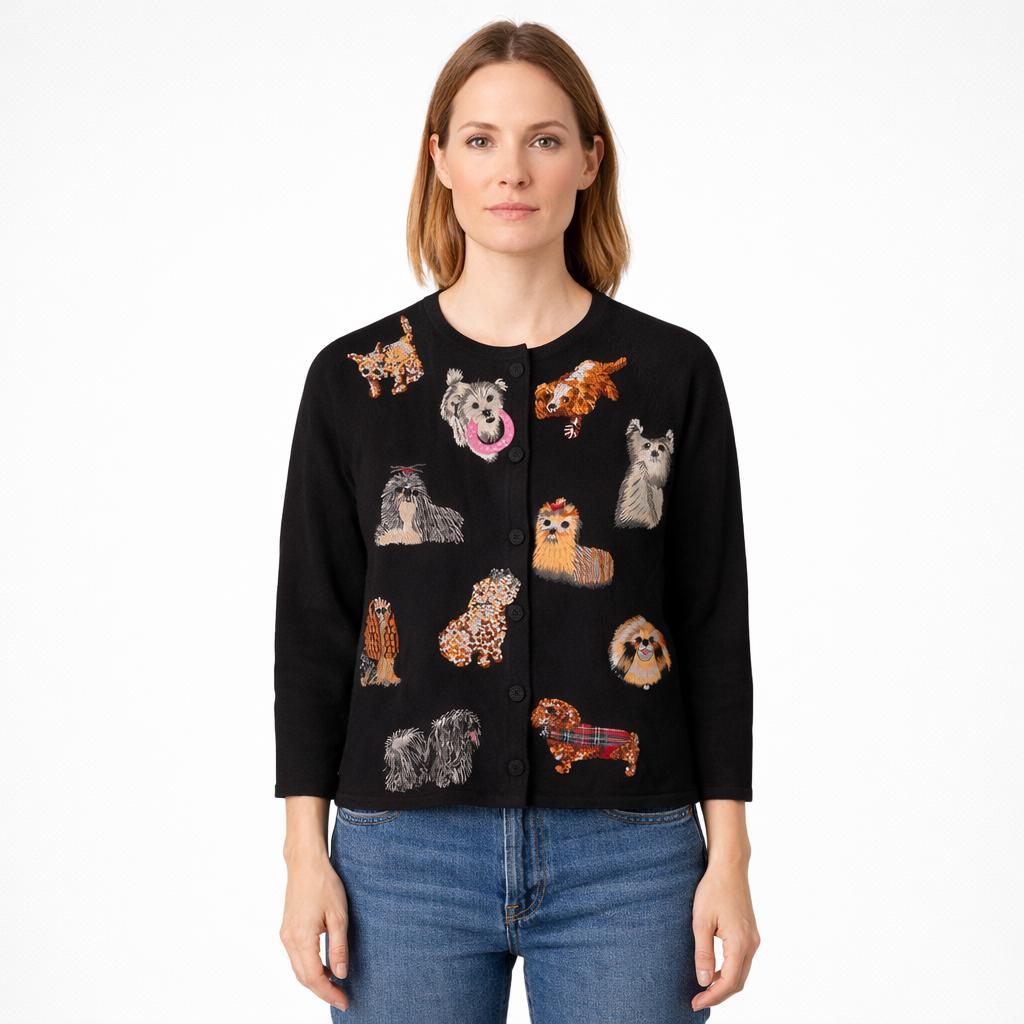 Vintage Michael Simon Dog Sweater| Size Small | Black Cardigan