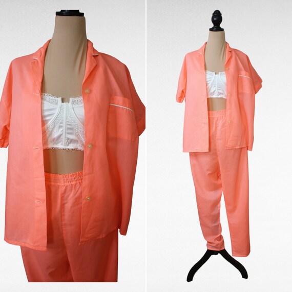 1960's CORAL 2 PIECE PAJAMA by Lady McKenzie, cot… - image 8