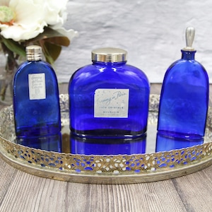 ABEND IN PARIS Vintage-Parfümflaschen, Badesalzglasflaschen, einzeln verkauft, Kobalt-Eitelkeitsflaschen, marineblaue Werbeflasche