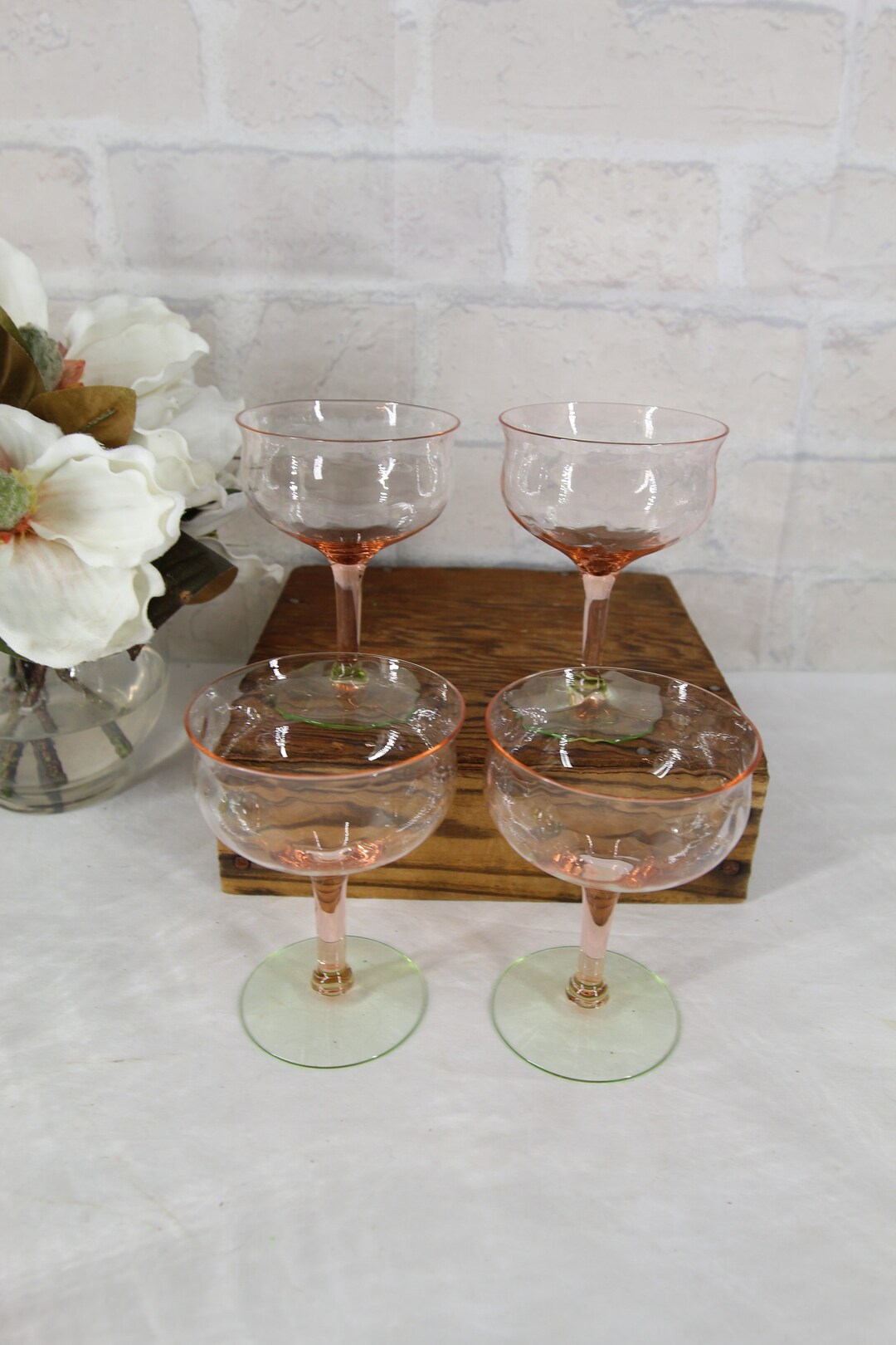 VINTAGE PINK URANIUM Stemware Wine Glasses Set of 4 Pink Watermelon ...