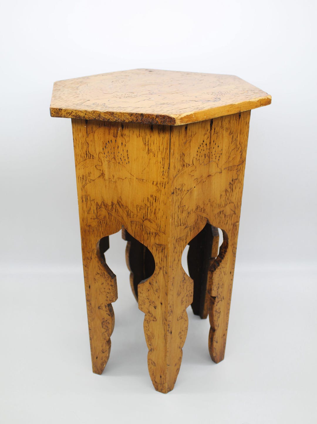 Antique ARTS & CRAFTS Keyhole Hibiscus Side Table Plant Stand Wood ...