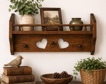 Cottage Heart & Pegged Shelf | Country Farmhouse Display | Plate Rail Shelving