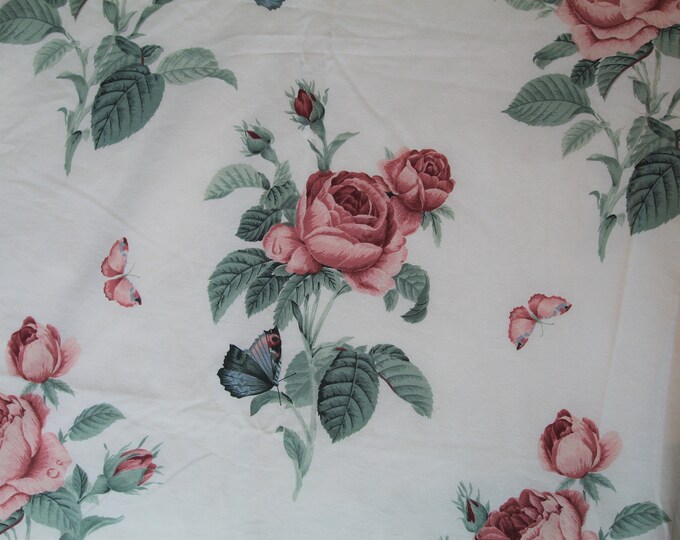 1980's CABBAGE ROSES QUEEN Flat Sheet, Vintage Mauve Pink Roses Top ...