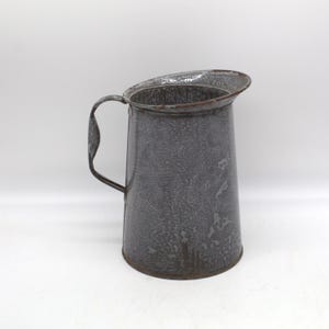 GRAY GRANITE PITCHER | Vintage Metal Enamelware jug | Primitive Cottage Decor | Country Farm Rustic | Milk Water Flower Vase |