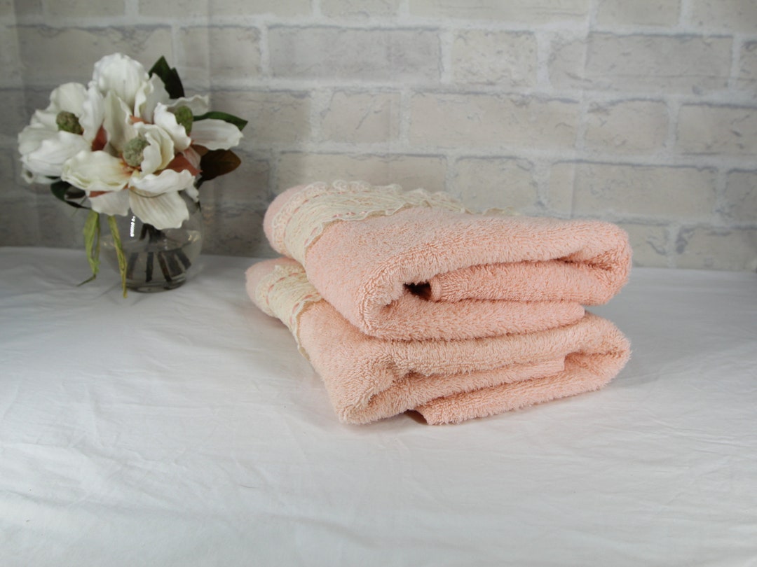 1980's PEACH BATH TOWEL Price is for 1 Crochet Lace Trimmed Towels for ...