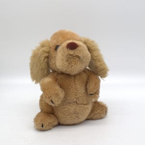 1980&#39;s DAKIN PUPPY DOG stuffed animal pillow pet for vintage nursery or kids room plush tan puppy doggy retro gen x nostalgia