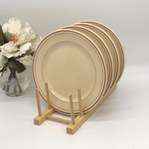 VINTAGE RESTAURANT PLATES set of 4 W Virginia China Company diner dishes, minimalist dishware 9&quot; red accent tan plate 1940&#39;s dishes