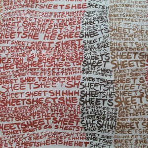 1970s TWIN FLAT SHEET groovy orange brown yellow red retro mid century bedding boho bedroom linens or curtain sewing fabric mcm word sheets