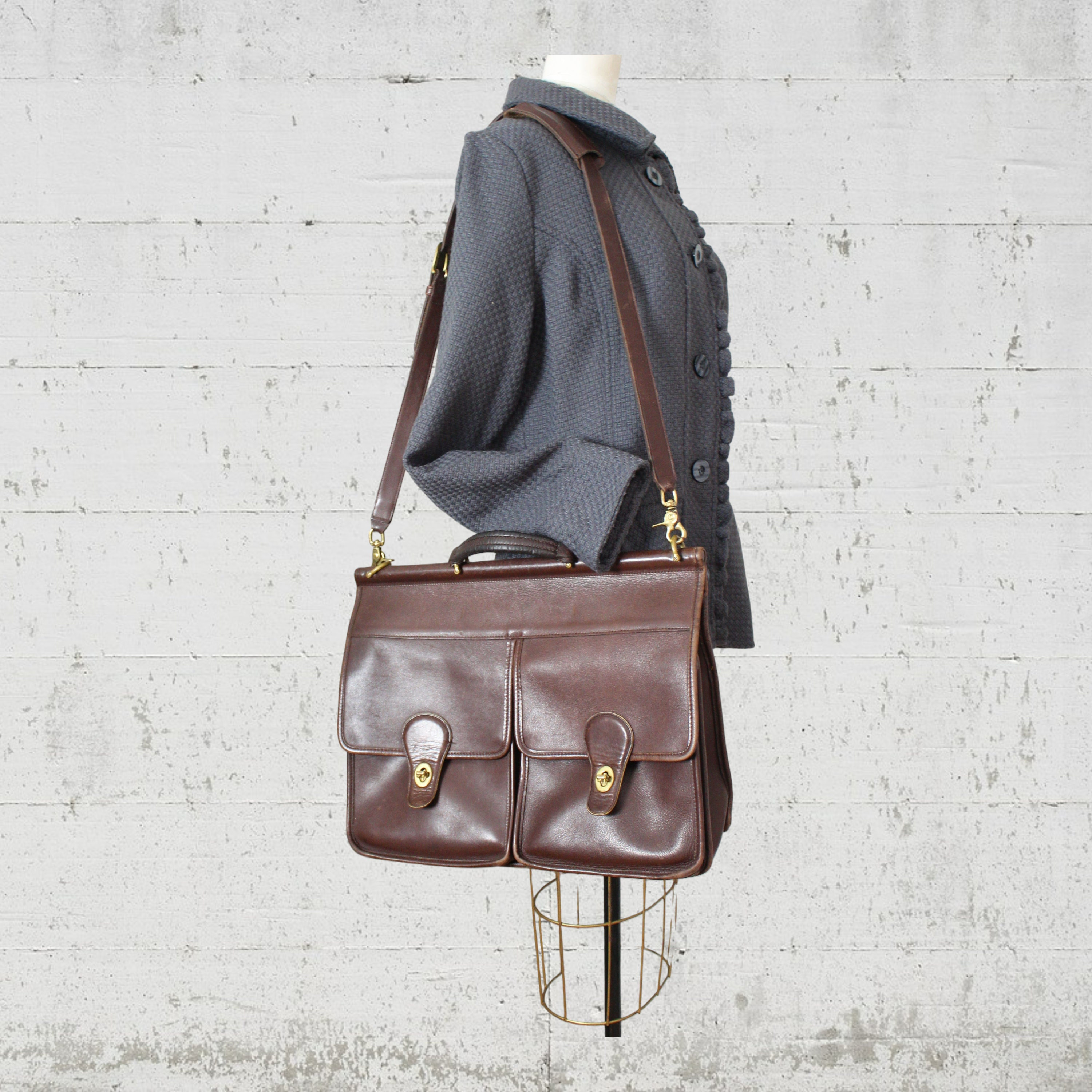 1980's COACH LAPTOP BAG Brown Leather Shoulder Purse Numbered J4C
