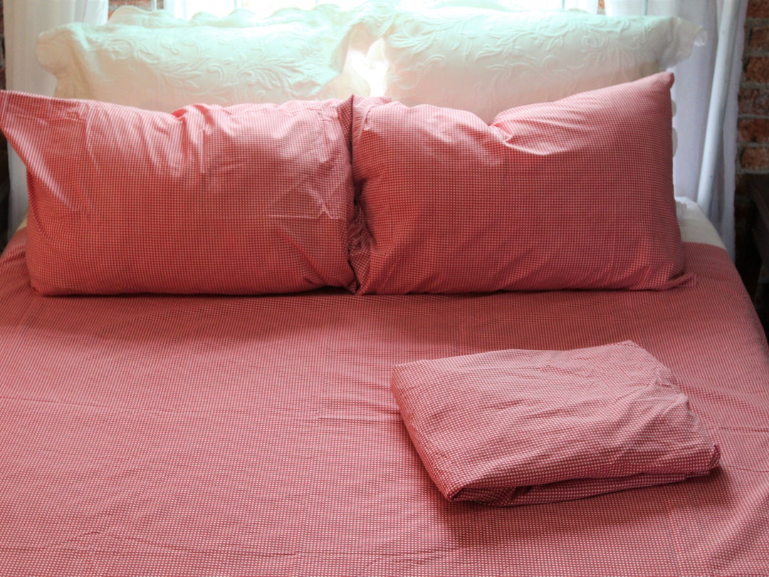 VINTAGE RALPH LAUREN Full Size Sheet Set Red White Gingham Bedding