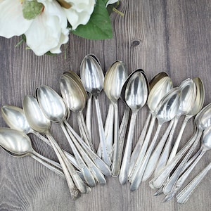 VINTAGE SPOONS,  silver plated spoons for coffee station, upscale luncheon desserts, wedding tableware, various patterns  of antique spoons.