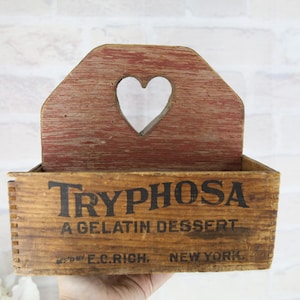 PRIMITIVE ADVERTISING CRATE small handled Tryphosa Gelatin Dessert packing wood crate table top primitive general store rustic farm decor