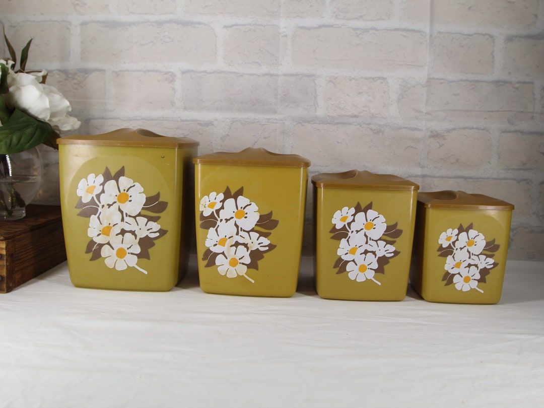 1970's DAISY KITCHEN Canistersharvest Gold Set of 4 Etsy