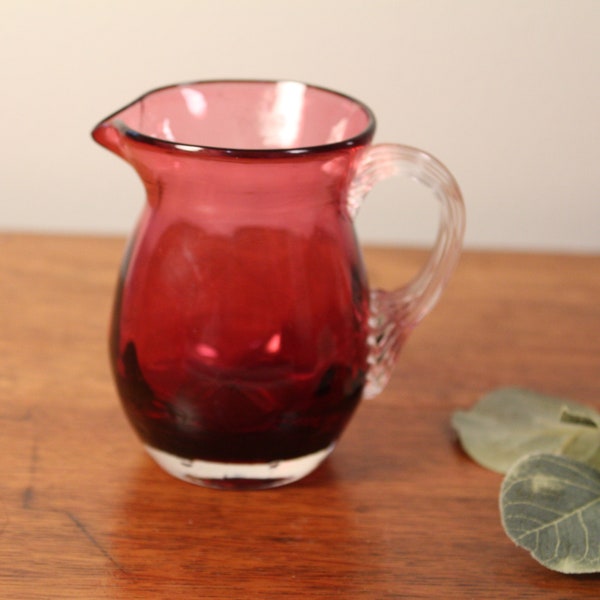 1970's PINK GLASS MINI vase perfect for office desk decor or shabby chic table decor, handblown glass gift cranberry pink