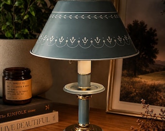 Vintage Country Cottage Table Lamp | Colonial Blue & Brass Lighting