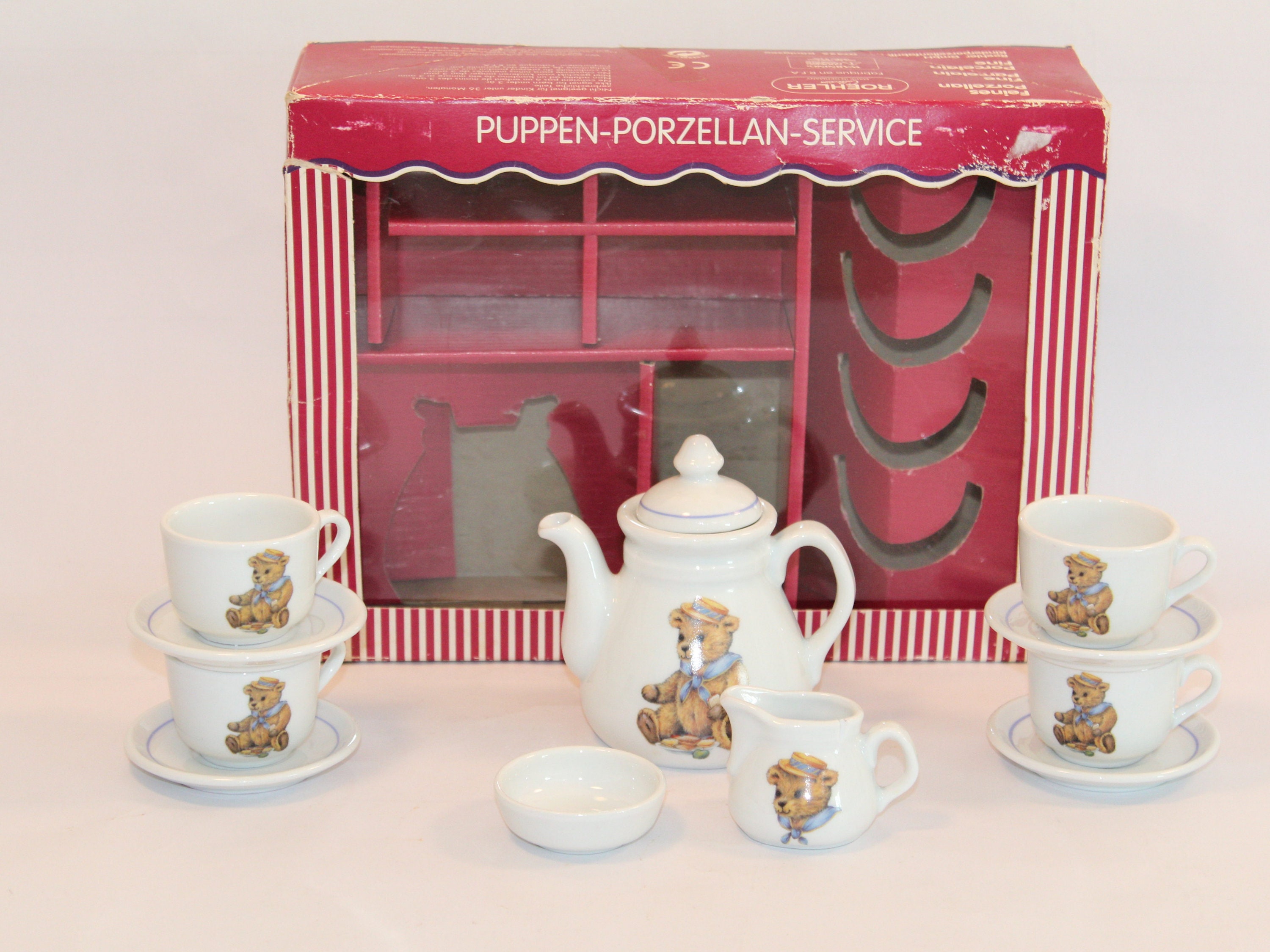 Vintage Roehler Puppen-Porzellan Children's Tea Set, Service for 4, Germany
