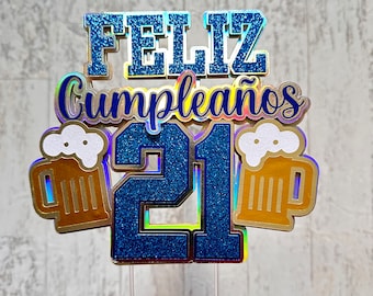Cake Topper|Topper|21st Birthday|Feliz Cumpleaños|Bouquet Decor|CakeDecor|Birthday Topper|Gifts for Him|Gifts for Dad|21st Topper|Men Topper