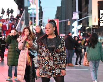 Chaqueta con estampado africano, chaqueta Ankara, chaqueta Ankara para mujer, chaqueta con estampado africano para mujer, blazer Ankara, blazer con estampado africano, traje Ankara.