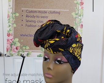 African print headwraps with facemask,  Ankara Head wrap with facemask,Headwrap, Headwrap for black women, Headwrap,Ankara hair scarf, scarf